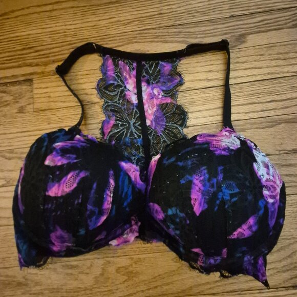 Victoria's Secret PINK Lace Underwire Padded Bra Date Racerback Sz 34DD Floral - Picture 5 of 5